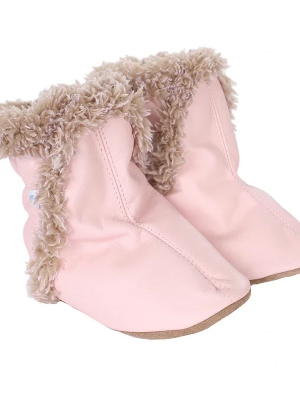 Robeez pink leather baby booties fur lined warm soft soled elastic ankle suede
